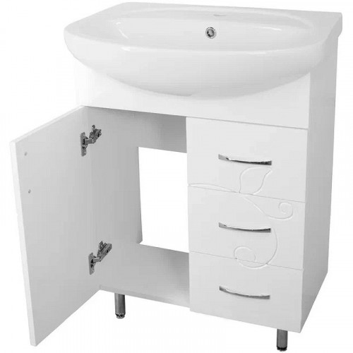 Тумба под раковину Style Line Эко Фьюжн 24 65 ЛС-00002285 Белая глянцевая МДФ / ЛДСП