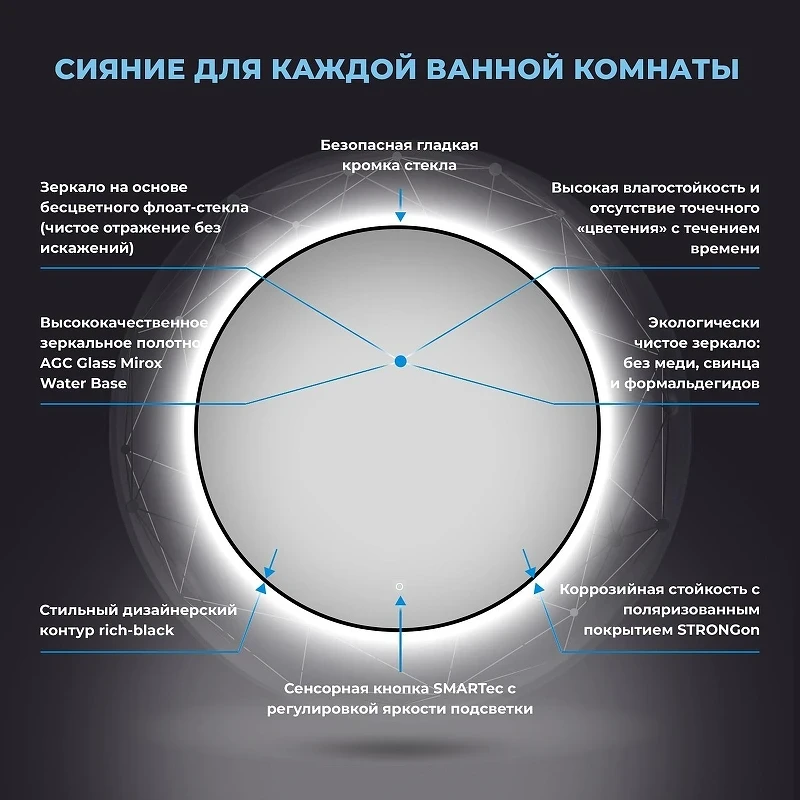 Зеркало Wellsee 7 Rays' Spectrum 90 172200170 с подсветкой цвет Черный матовый с сенсорным выключателем
