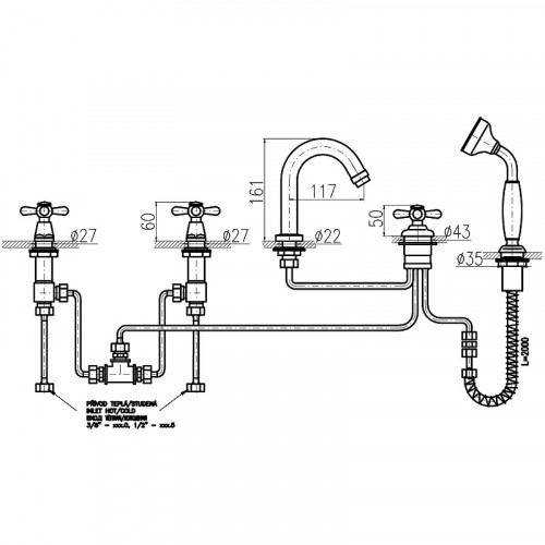 Смеситель на борт ванны Rav Slezak Morava retro MK162.5P Хром латунь