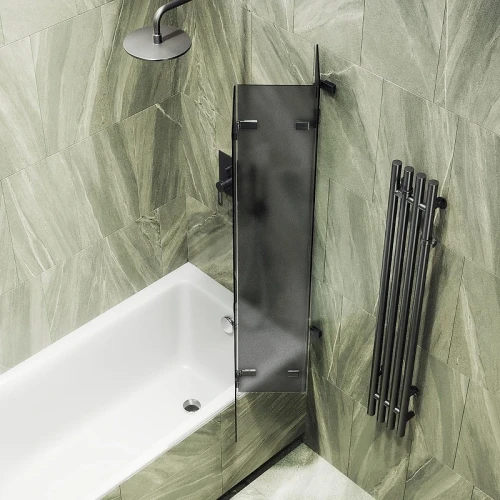 Шторка для ванны Maybah Glass MGV-582-6 750х1400 складная 3 секции Черный стекло графитовое матовое
