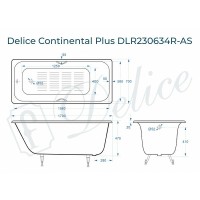 Чугунная ванна Delice Continental Plus 170x70 DLR230634R-AS с отверстиями под ручки с антискользящим покрытием
