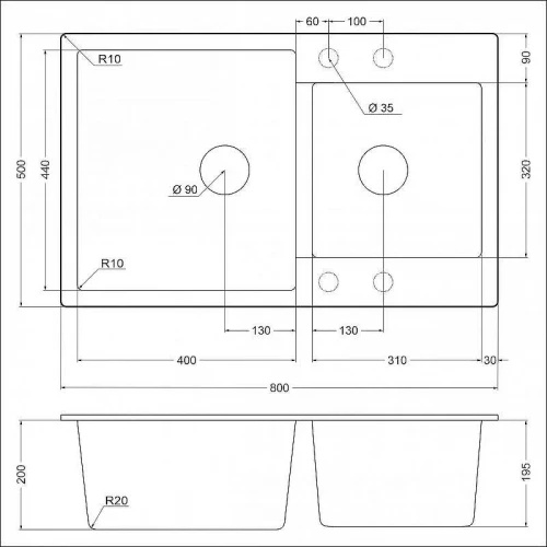 Кухонная мойка Emar Quartz 80 EMQ-2800.Q цвет Антрацит