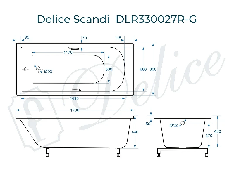 Ванна из искусственного камня Delice Scandi 170х80 DLR330027R-G цвет Белый