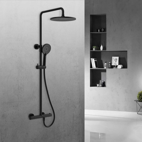 Душевая система Vincea Esse VSFS-1E0TMB с термостатом Черная матовая латунь на стену