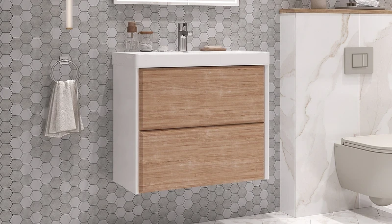 Тумба под раковину Velvex Gesso 70 tp.GES.9696.70.2Y подвесная Белая матовая Дуб сонома