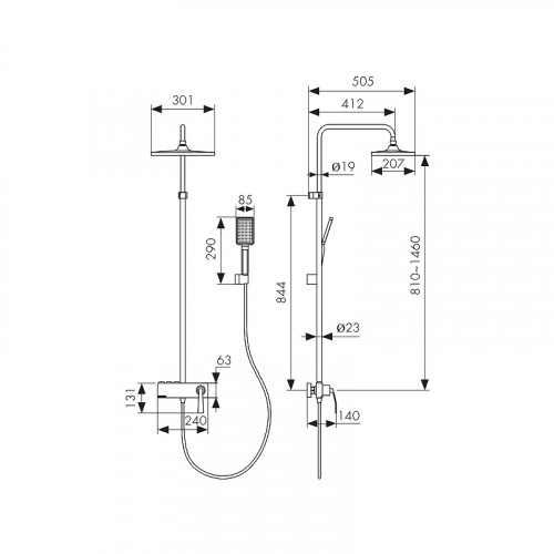 Душевая система Kaiser Strike 09182-2 с термостатом Черная матовая латунь на стену