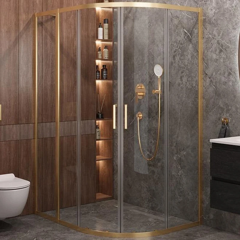 Душевой уголок Cezares Molveno 130x100 MOLVENO-RH-2-130/100-C-BORO-IV профиль Брашированное золото стекло прозрачное