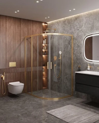 Душевой уголок Cezares Molveno 130x100 MOLVENO-RH-2-130/100-C-BORO-IV профиль Брашированное золото стекло прозрачное
