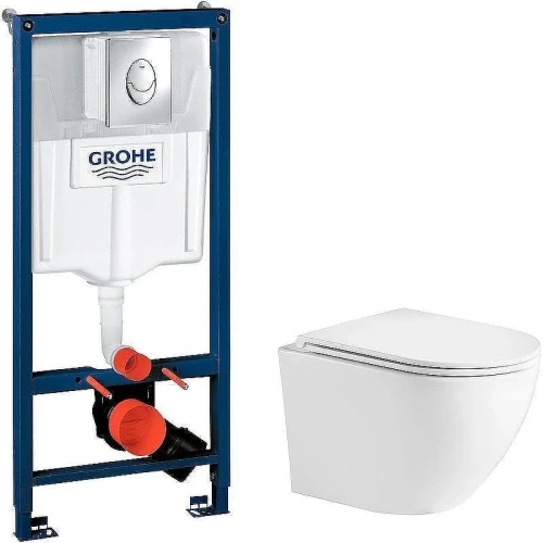 Унитаз с инсталляцией WeltWasser Merzbach 043 GL-WT 10000009939 + Grohe Rapid SL 38721001 с сиденьем Микролифт и клавишей смыва Хром