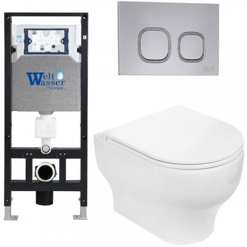 Комплект унитаза с инсталляцией WeltWasser AMBERG 506 + ERLENBACH 004 GL-WT + AMBERG RD-CR 10000006772 цвет Белый глянцевый с сиденьем Микролифт и клавишей смыва цвет Хром