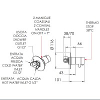 Смеситель для душа Remer Minimal Thermo NT30VO с термостатом Медь латунь встраиваемый