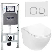Комплект унитаза с инсталляцией WeltWasser AMBERG 506 ST + MERZBACH 043 GL-WT + AMBERG RD-WT 10000011300 цвет Белый глянцевый с сиденьем Микролифт и клавишей смыва цвет Белый