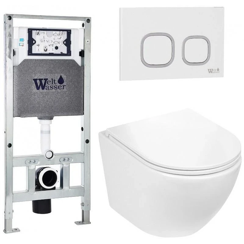Комплект унитаза с инсталляцией WeltWasser AMBERG 506 ST + MERZBACH 043 GL-WT + AMBERG RD-WT 10000011300 цвет Белый глянцевый с сиденьем Микролифт и клавишей смыва цвет Белый