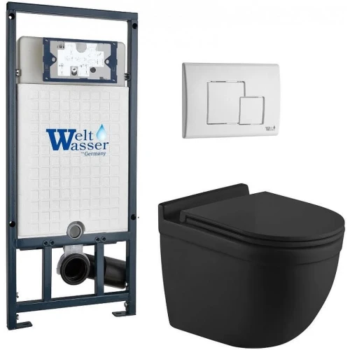 Комплект унитаза с инсталляцией WeltWasser MARBERG 507 + HEIMBACH 043 MT-BL + MAR 507 SE GL-WT 10000012257 цвет Белый глянцевый с сиденьем Микролифт и клавишей смыва цвет Белый глянцевый