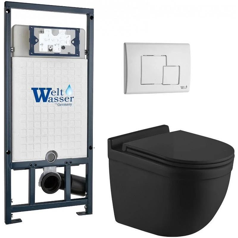 Комплект унитаза с инсталляцией WeltWasser MARBERG 507 + HEIMBACH 043 MT-BL + MAR 507 SE GL-WT 10000012257 цвет Белый глянцевый с сиденьем Микролифт и клавишей смыва цвет Белый глянцевый