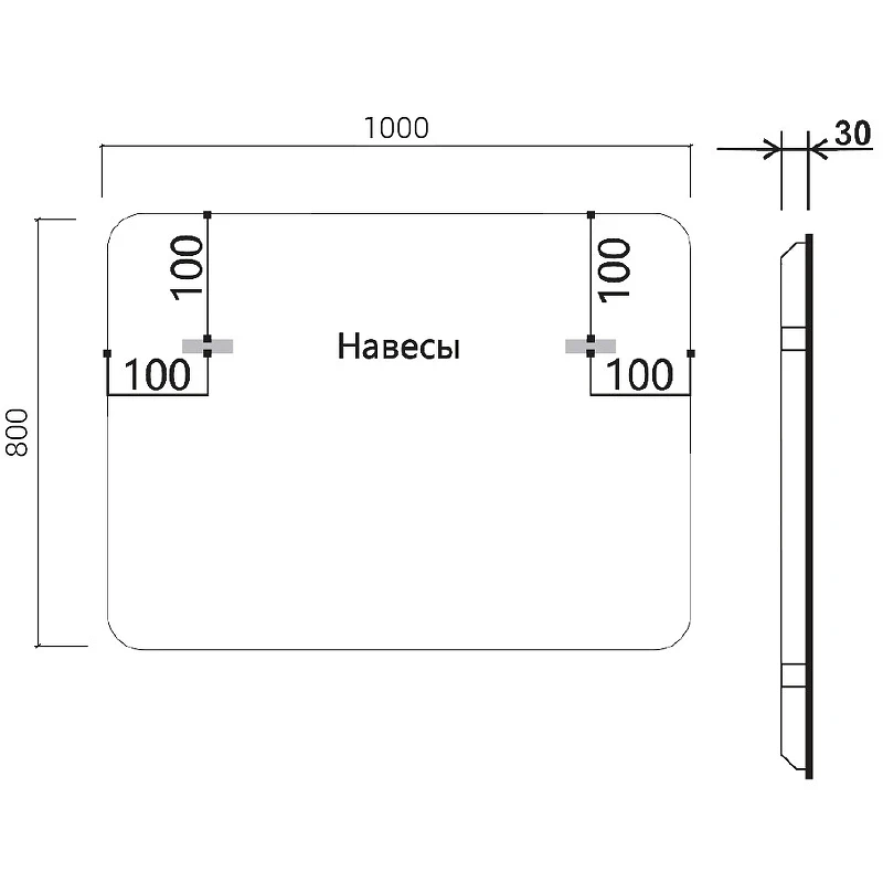 Зеркало Vincea 100 VLM-3VC100B с подсветкой Черное с сенсорным выключателем и диммером стекло
