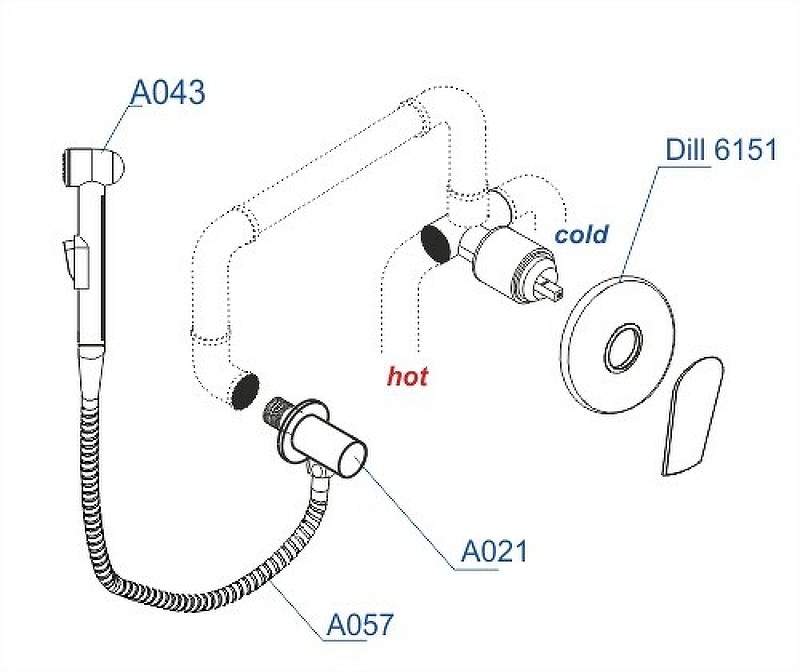 Гигиенический душ со смесителем WasserKRAFT Dill A06157 Хром латунь на стену