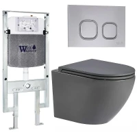 Комплект унитаза с инсталляцией WeltWasser AMBERG 497 ST + MERZBACH 043 MT-GR + AMBERG RD-CR 10000011376 цвет Серый матовый с сиденьем Микролифт и клавишей смыва цвет Хром