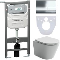 Комплект унитаза с инсталляцией Ceramicanova Balearica CN6000_1002CH_1000 с сиденьем Микролифт и клавишей смыва Хром глянцевый фарфор подвесной