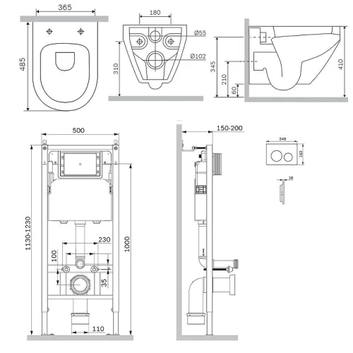 Унитаз с инсталляцией AM.PM Spirit V2.0 Aquaspin IS90138.701900 цвет Белый с сиденьем Микролифт и клавишей смыва цвет Черный матовый