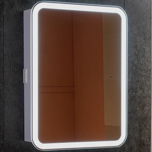 Зеркальный шкаф Silver Mirrors Фиджи Flip 60 LED-00002657 с подсветкой Белый МДФ / ЛДСП, стекло