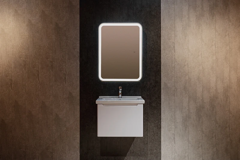 Зеркальный шкаф Silver Mirrors Фиджи Flip 60 LED-00002657 с подсветкой Белый МДФ / ЛДСП, стекло