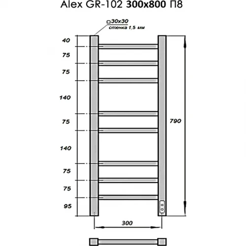 Электрический полотенцесушитель Grois Alex GR-102 30/80 П8 9016 U Белый матовый