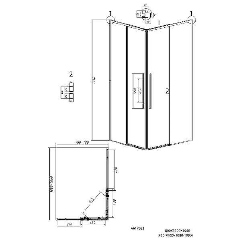 Душевой уголок Grossman Galaxy 110x80 R 300.K33.01.11R80L.10.02 профиль Хром стекло шиншилла