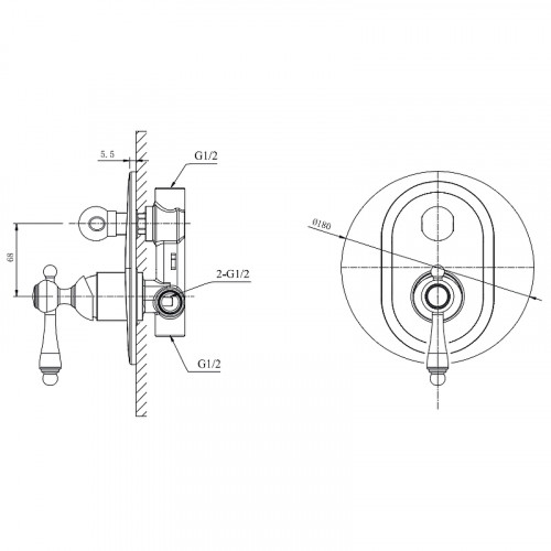 Смеситель для душа Caprigo Fonte 12-551-vot Бронза латунь встраиваемый