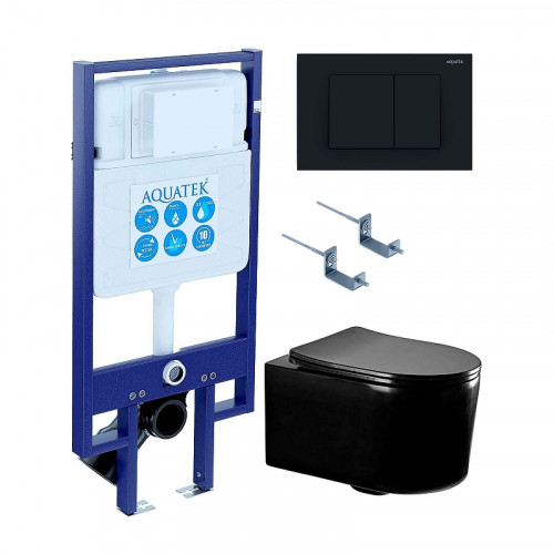 Комплект унитаза с инсталляцией Aquatek Set Aquatek Мия-MB-012 4в1 цвет Черный матовый с сиденьем Микролифт и клавишей смыва цвет Черный матовый