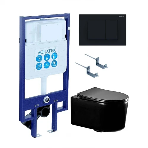Комплект унитаза с инсталляцией Aquatek Set Aquatek Мия-MB-012 4в1 цвет Черный матовый с сиденьем Микролифт и клавишей смыва цвет Черный матовый