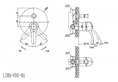 Смеситель для душа Cezares Lira LIRA-VDIM-03 Золото латунь встраиваемый