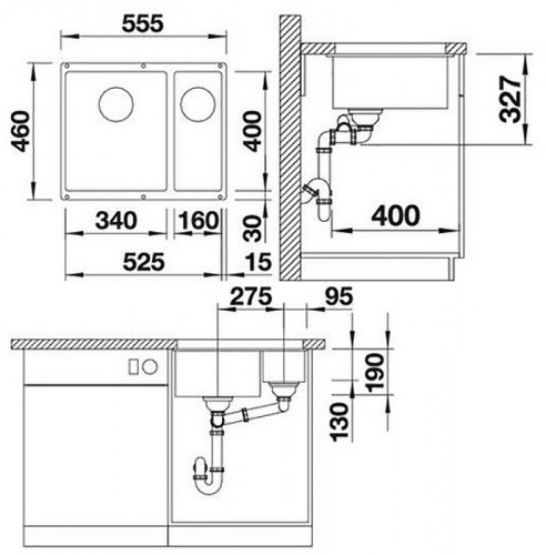 Кухонная мойка Blanco Rotan 340/160-U 523077 Антрацит искусственный камень (литьевой мрамор) встраиваемый