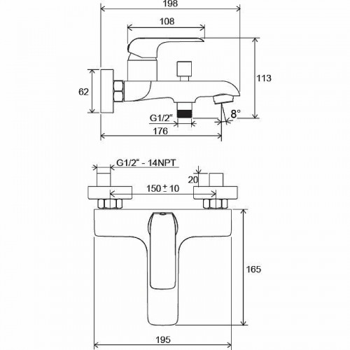 Смеситель для ванны Ravak Flat FL 022.00/150 X070119 Хром латунь на стену