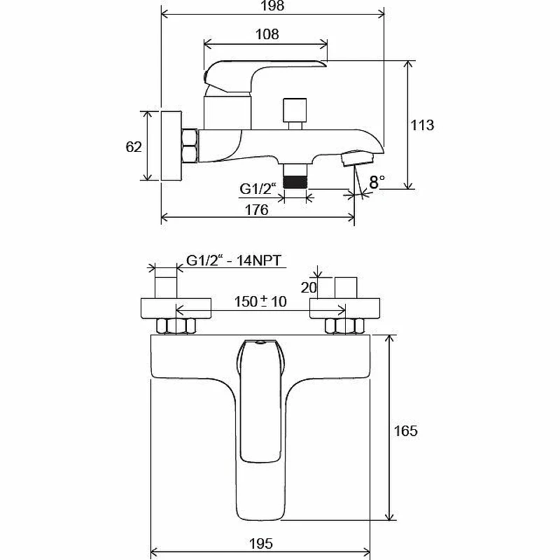 Смеситель для ванны Ravak Flat FL 022.00/150 X070119 Хром латунь на стену