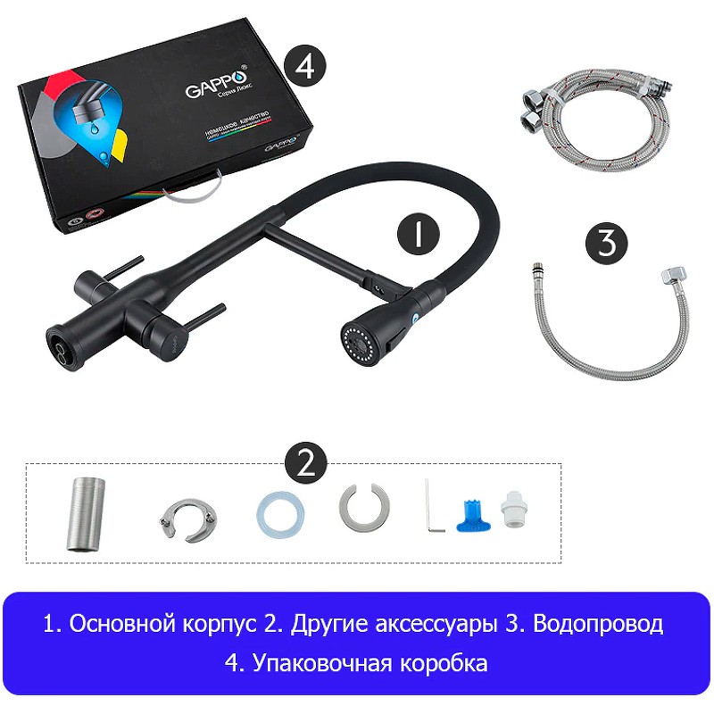 Смеситель для кухни Gappo G4399-76 Черный матовый нержавеющая сталь