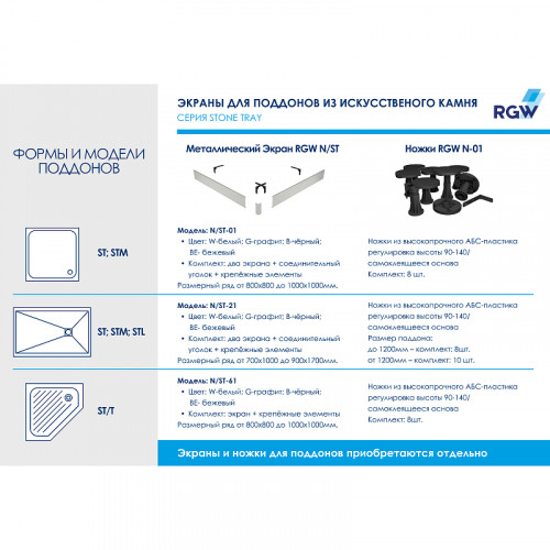 Душевой поддон из искусственного камня RGW Stone Tray ST-G 75x75 16152075-02 Графит