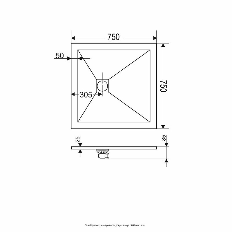 Душевой поддон из искусственного камня RGW Stone Tray ST-G 75x75 16152075-02 Графит
