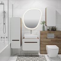 Шкаф пенал Runo Ницца 35 R 00-00002130 подвесной Темное дерево Белый МДФ / ЛДСП