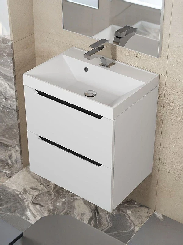 Тумба с раковиной Uperwood Tanos 50 29111020236 подвесная цвет Белый матовый Графит матовый