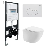 Комплект унитаза Abber Bequem AC1100T-AC0105-AC0121MW с сиденьем Микролифт и клавишей смыва цвет Белая матовая