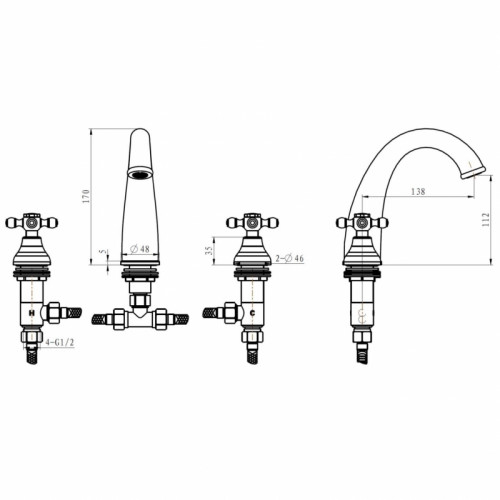 Смеситель для раковины Boheme Satine 317-ST Бронза латунь