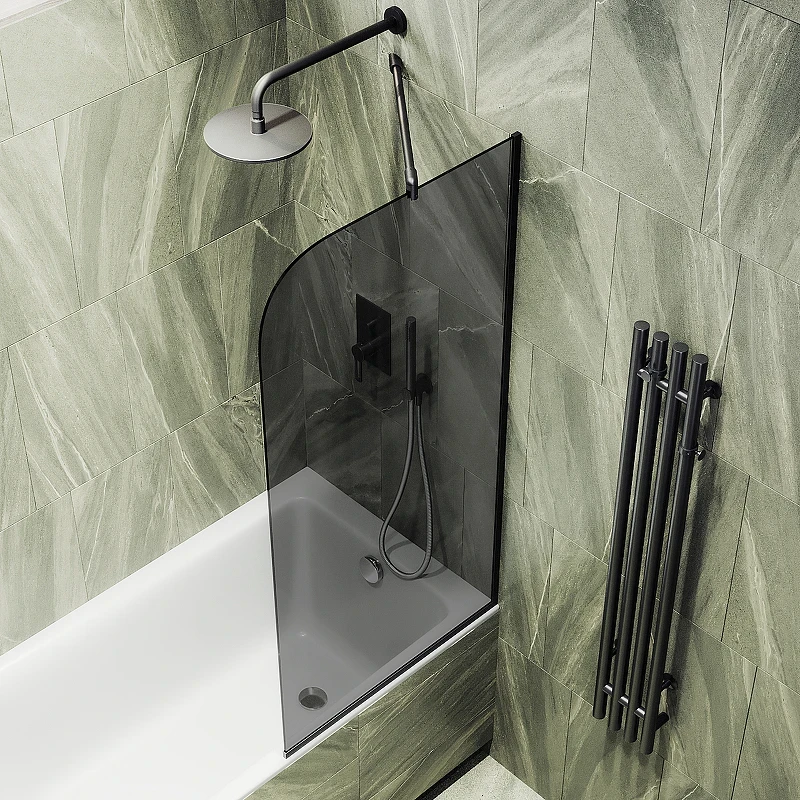 Шторка на ванну Maybah Glass MGV-128-6у 340x1400 в узком профиле Черный стекло графитовое