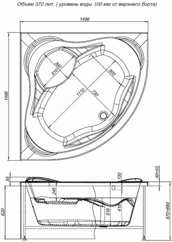 Акриловая ванна Aquanet Malta New 150x150 205410 без гидромассажа
