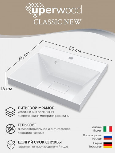 Раковина Uperwood Classic New 50 2910210024 цвет Белый глянцевый