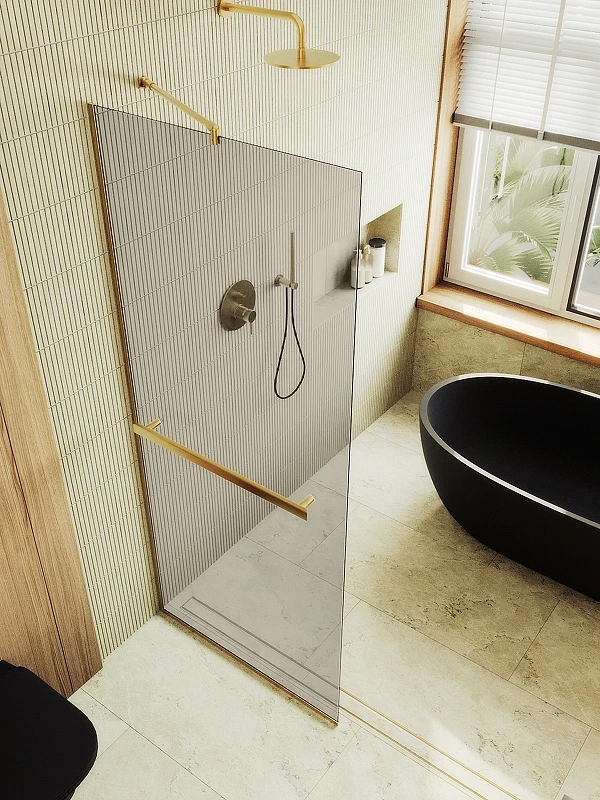 Душевая перегородка Maybah Glass MGD-721-3у 690x1950 в узком профиле Золото стекло бронзовое