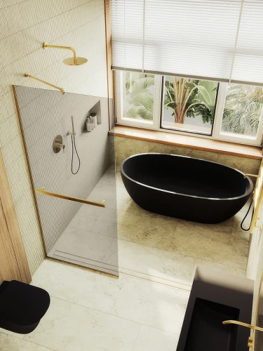 Душевая перегородка Maybah Glass MGD-721-3у 690x1950 в узком профиле Золото стекло бронзовое