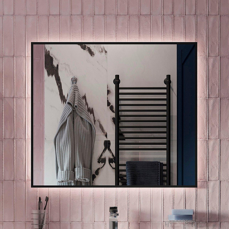 Зеркало DIWO Элиста 80 ЗЛП1734 с подсветкой цвет Черный с бесконтактным выключателем