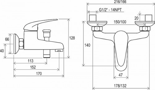 Смеситель для ванны Ravak Suzan SN 022.00/150 X070004 Хром латунь на стену