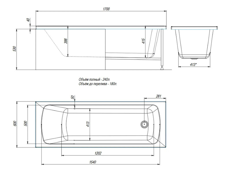 Акриловая ванна Alex Baitler Onega 170x60 цвет Белый